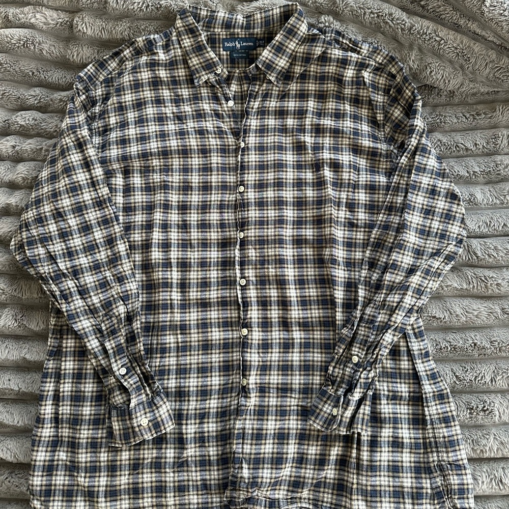 Ralph Lauren Men's Black and White Plaid Shirt XLT